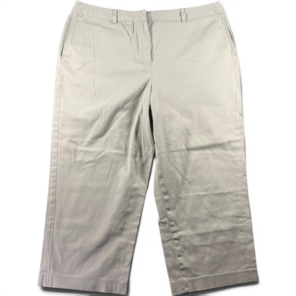 Larry Levine Stretch SPT Khaki Cropped Pants Mens 16 Beige Cotton Blend Casual